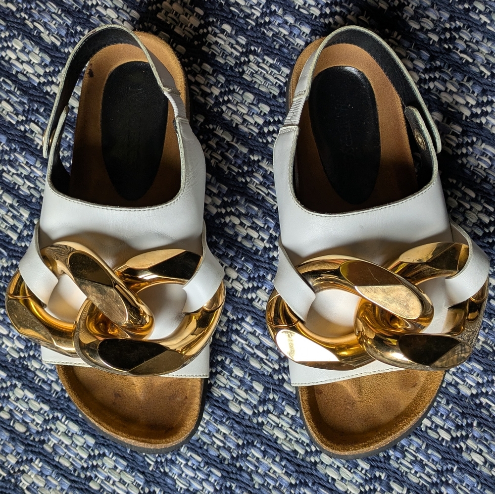 JW ANDERSON White and Gold Chain Leather Sandals - Picture 2 of 14